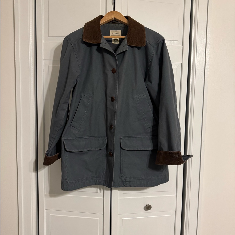 Women's brown grayish blue corduroy chore coat ll bean size medium with pockets